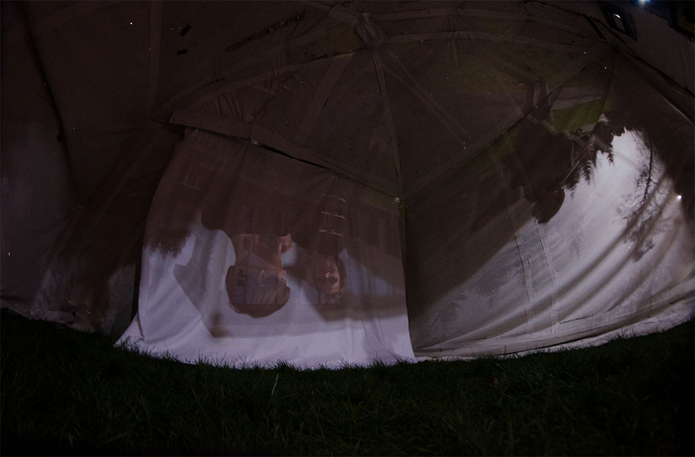photograph of the interior space of a portable camera obscura artwork at Ideasfest UVic