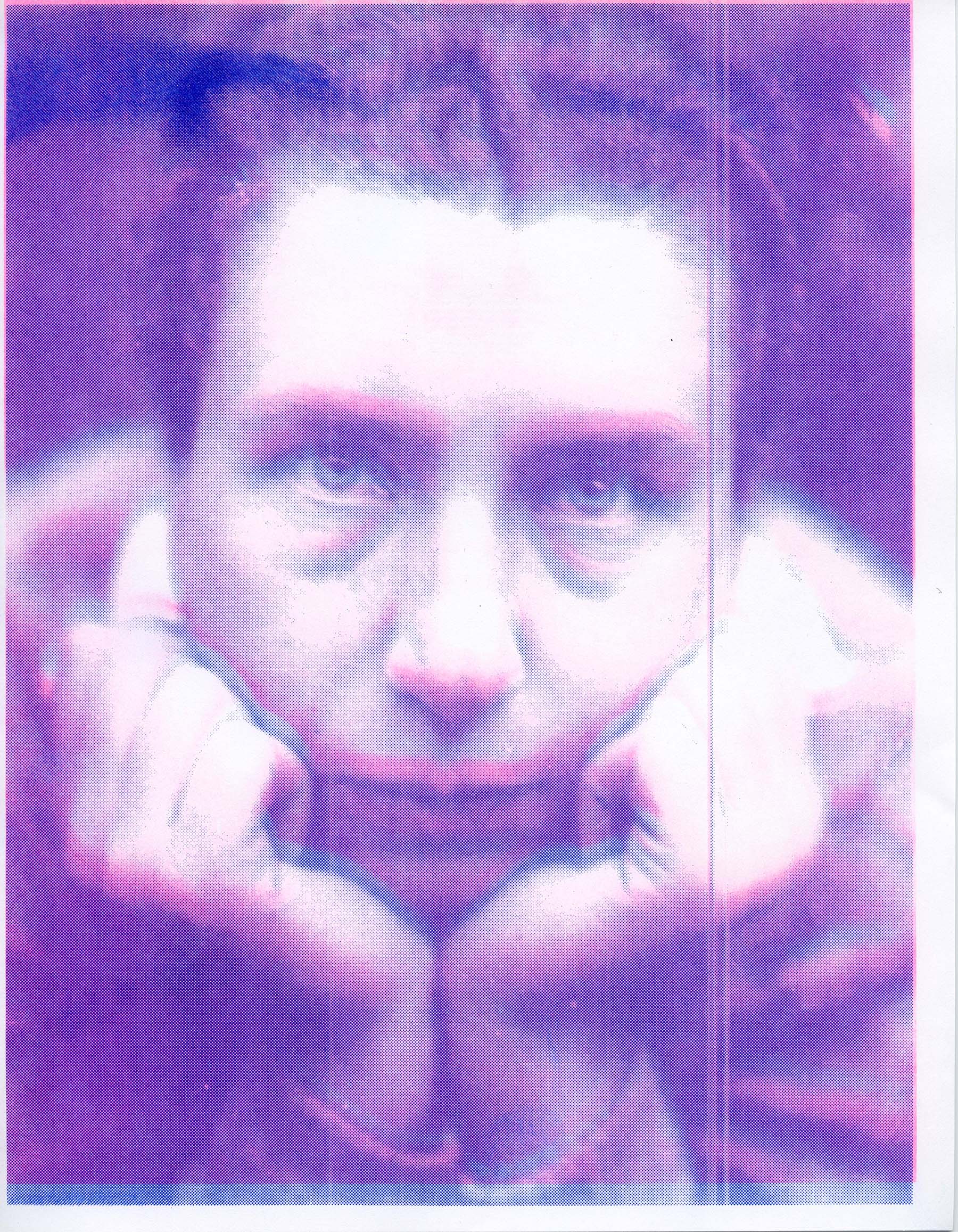 Risograph image remediating Lucia Moholy self-portrait. Trudi Lynn Smith and Kate Hennessy